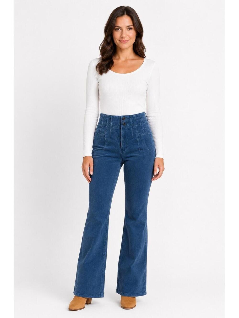 Free People We The Free Jayde‎ Corduroy Flare Blue  Pants Size 28